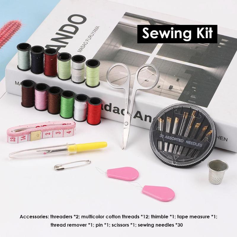 49pcs Portable Travel Household Sewing Kits Kitting Needles Thread Tools - ebowsos