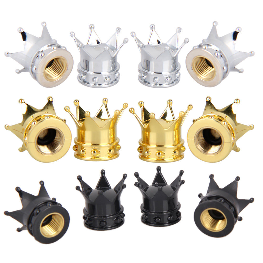 4Pcs Bicycle Tire Valve Caps Gold Crown Shaped Bike Tyre Wheel Stem Air Valve Cap Auto Truck Dustproof Airtight Caps Tyres Kits-ebowsos