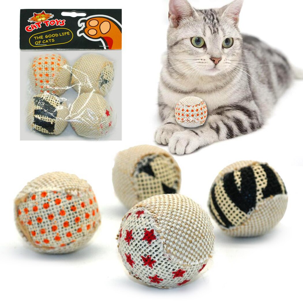 4Pcs/Set Canvas Ball Cat Ball Toy Creative Interactive Funny Canvas Cat Toy Kitten Toy Set Pet Supplies-ebowsos