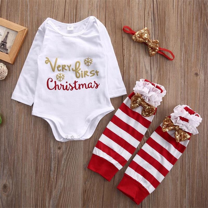 4Pcs chirstmas Newborn Baby Girl Clothes  Bodysuit Leg Warmer Outfits Gifts Set - ebowsos