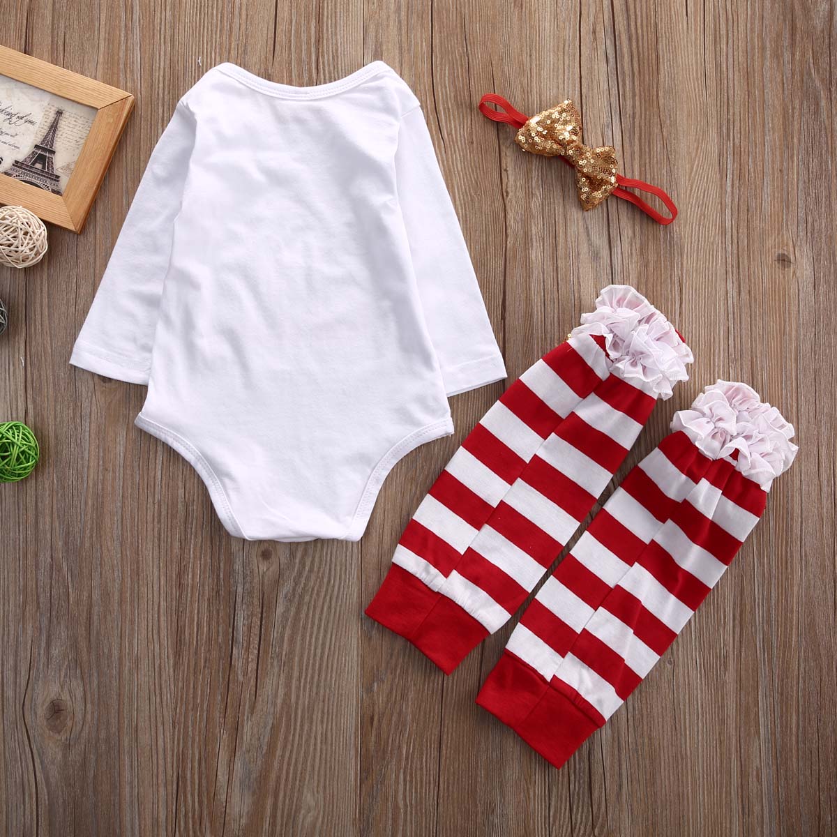 4Pcs chirstmas Newborn Baby Girl Clothes  Bodysuit Leg Warmer Outfits Gifts Set - ebowsos