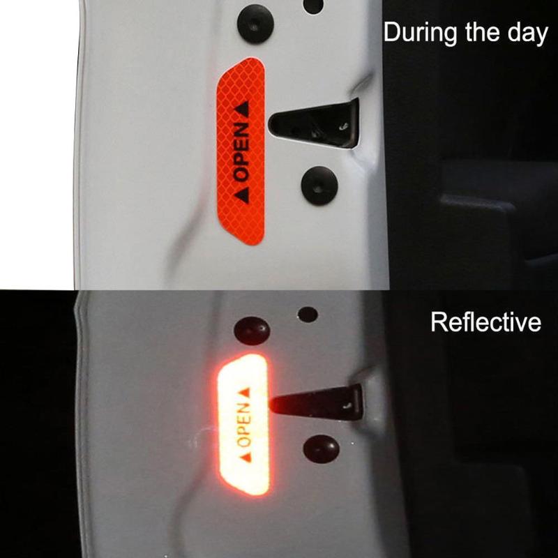 4Pcs/set Warning Mark Reflective Tape Universal Exterior Accessories Car Door Stickers OPEN Sign Safety Reflective Strips New - ebowsos