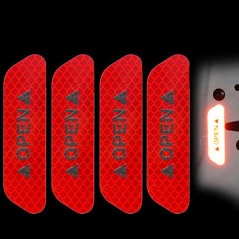 4Pcs/set Warning Mark Reflective Tape Universal Exterior Accessories Car Door Stickers OPEN Sign Safety Reflective Strips New - ebowsos