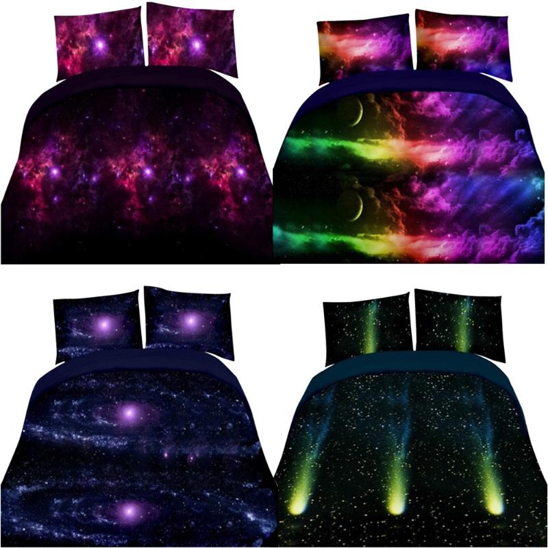 4pcs 3D Print Duvet Cover Sheet Pillowcases Galaxy Sky Single/Queen Size - ebowsos