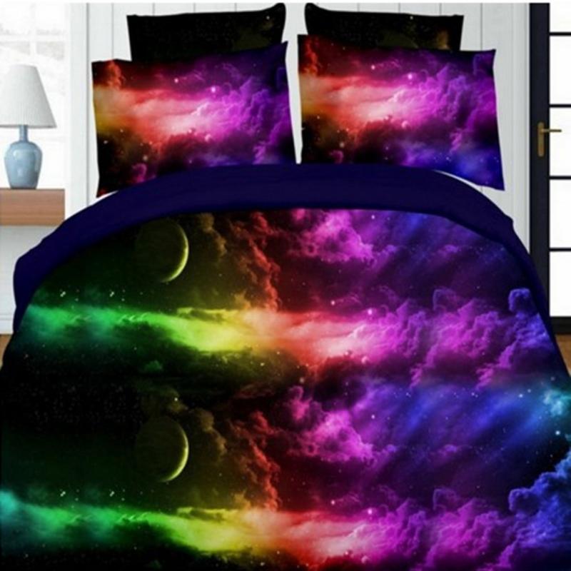 4pcs 3D Print Duvet Cover Sheet Pillowcases Galaxy Sky Single/Queen Size - ebowsos