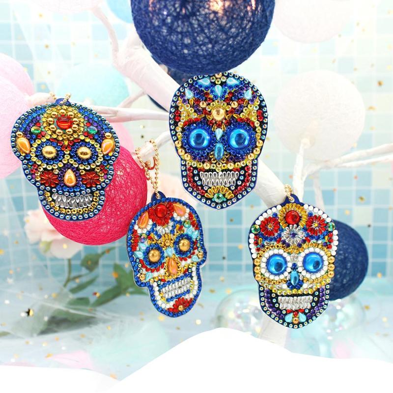 4pcs/5pcs DIY Diamond Painting Keychain Special-shaped Full Drill Skull Ornament - ebowsos