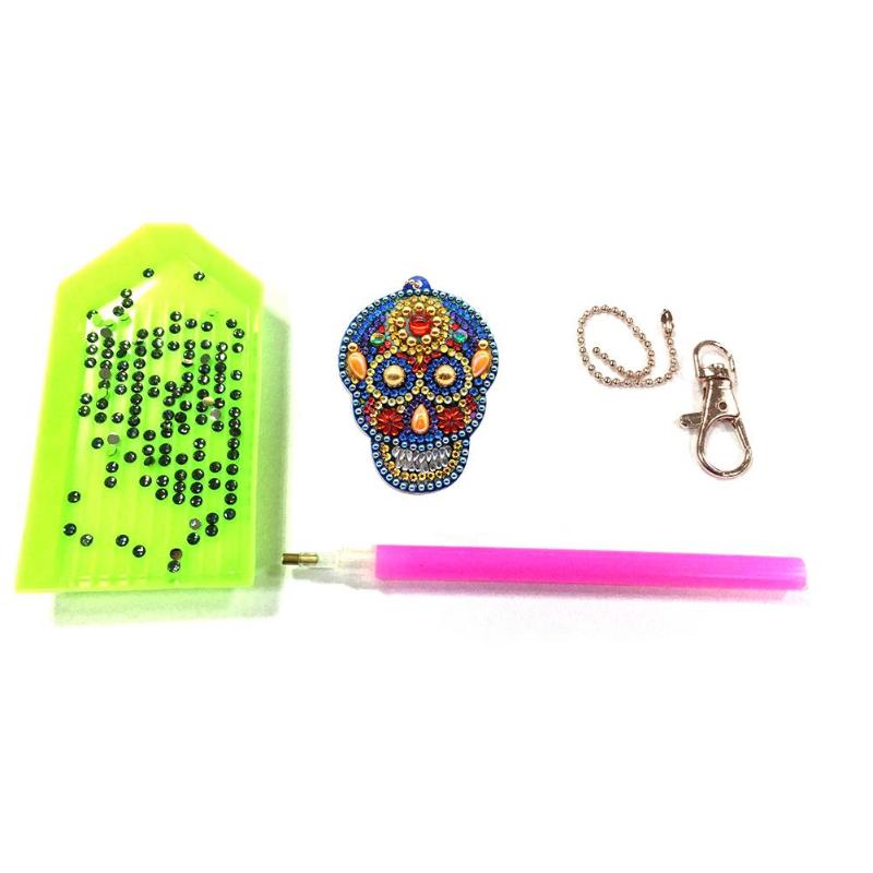 4pcs/5pcs DIY Diamond Painting Keychain Special-shaped Full Drill Skull Ornament - ebowsos