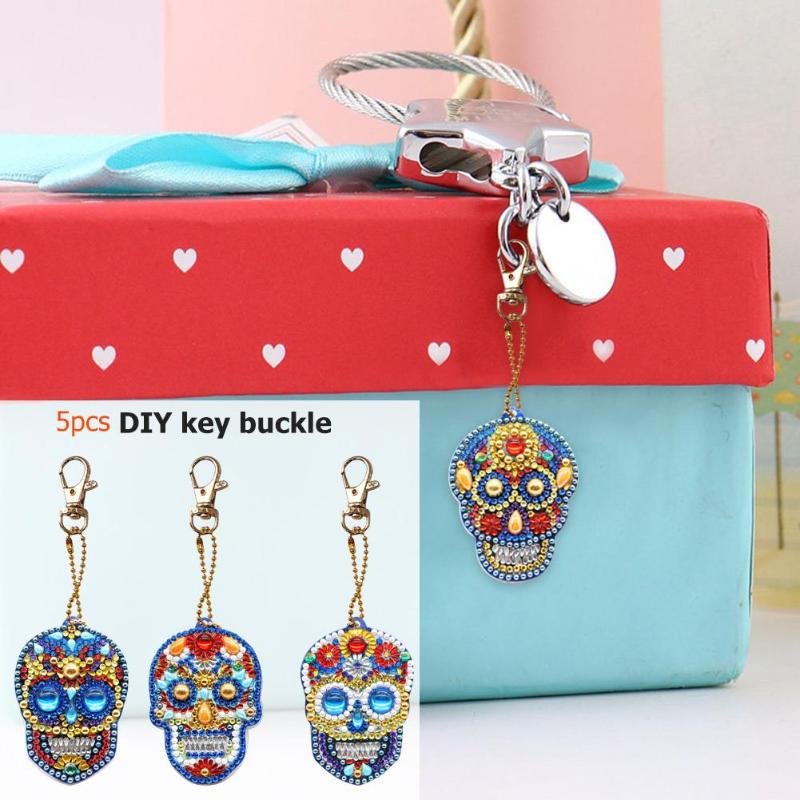 4pcs/5pcs DIY Diamond Painting Keychain Special-shaped Full Drill Skull Ornament - ebowsos