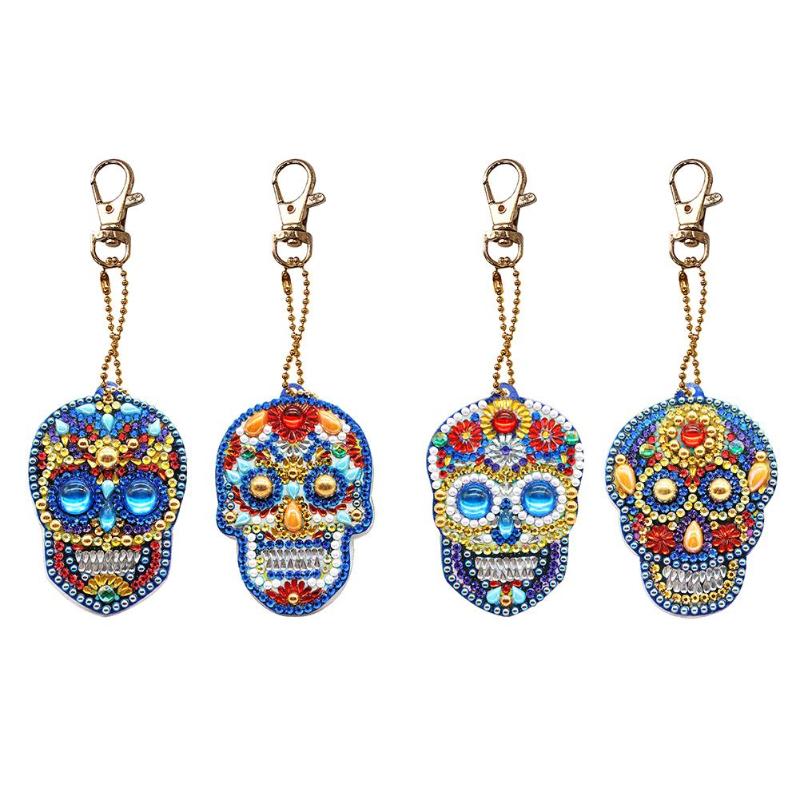 4pcs/5pcs DIY Diamond Painting Keychain Special-shaped Full Drill Skull Ornament - ebowsos