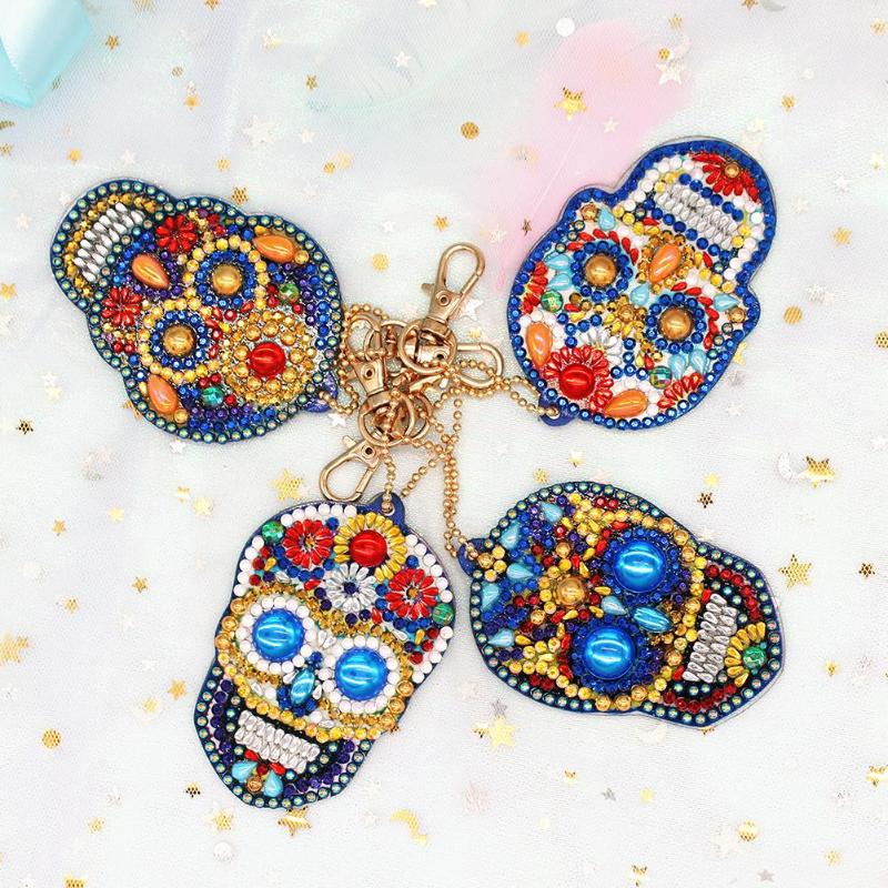 4pcs/5pcs DIY Diamond Painting Keychain Special-shaped Full Drill Skull Ornament - ebowsos