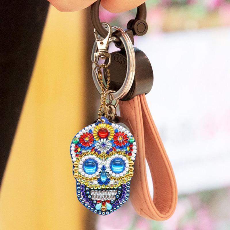 4pcs/5pcs DIY Diamond Painting Keychain Special-shaped Full Drill Skull Ornament - ebowsos