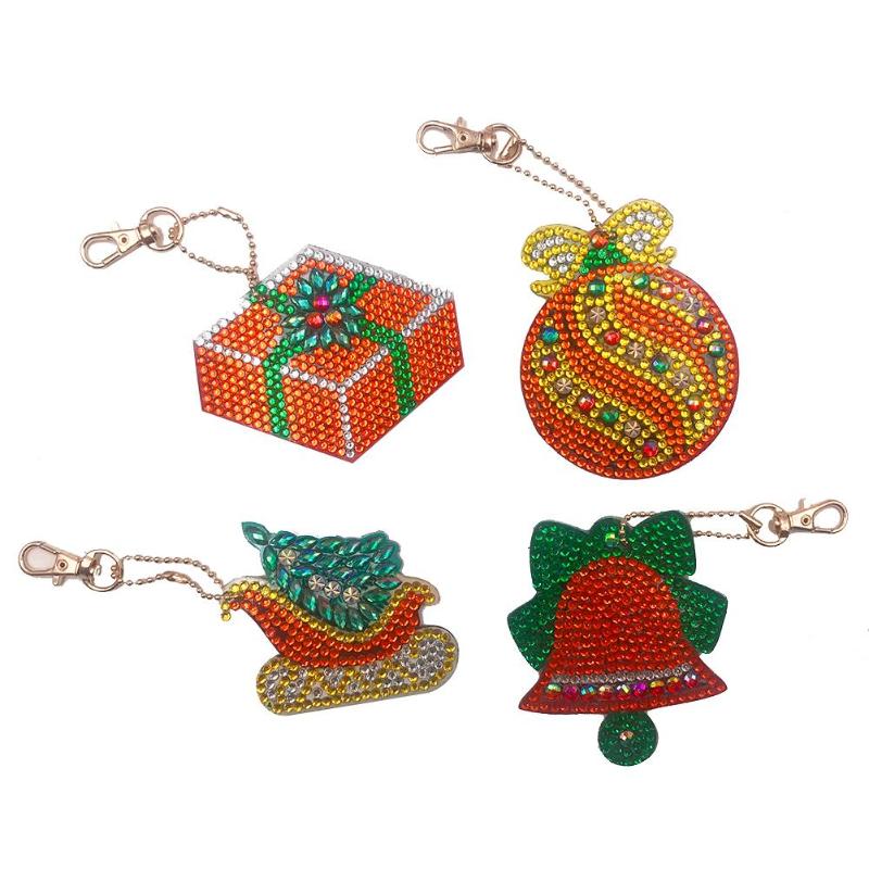 4pcs DIY Christmas Full Drill Special Shaped Diamond Painting Keychain Gift - ebowsos