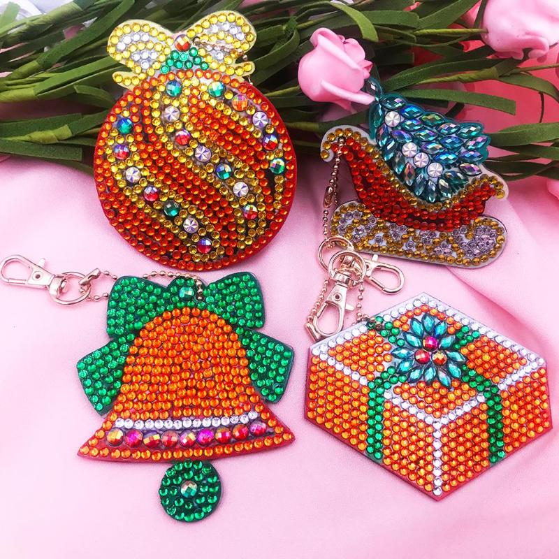 4pcs DIY Christmas Full Drill Special Shaped Diamond Painting Keychain Gift - ebowsos