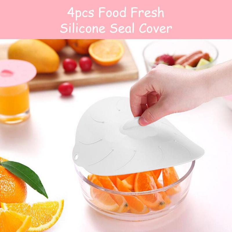 4pcs Food Fresh Silicone Seal Cover Microwave Fruit Bowl Wrap Lid Cookware Suction Caps for Cups Bowls Plates Containers - ebowsos