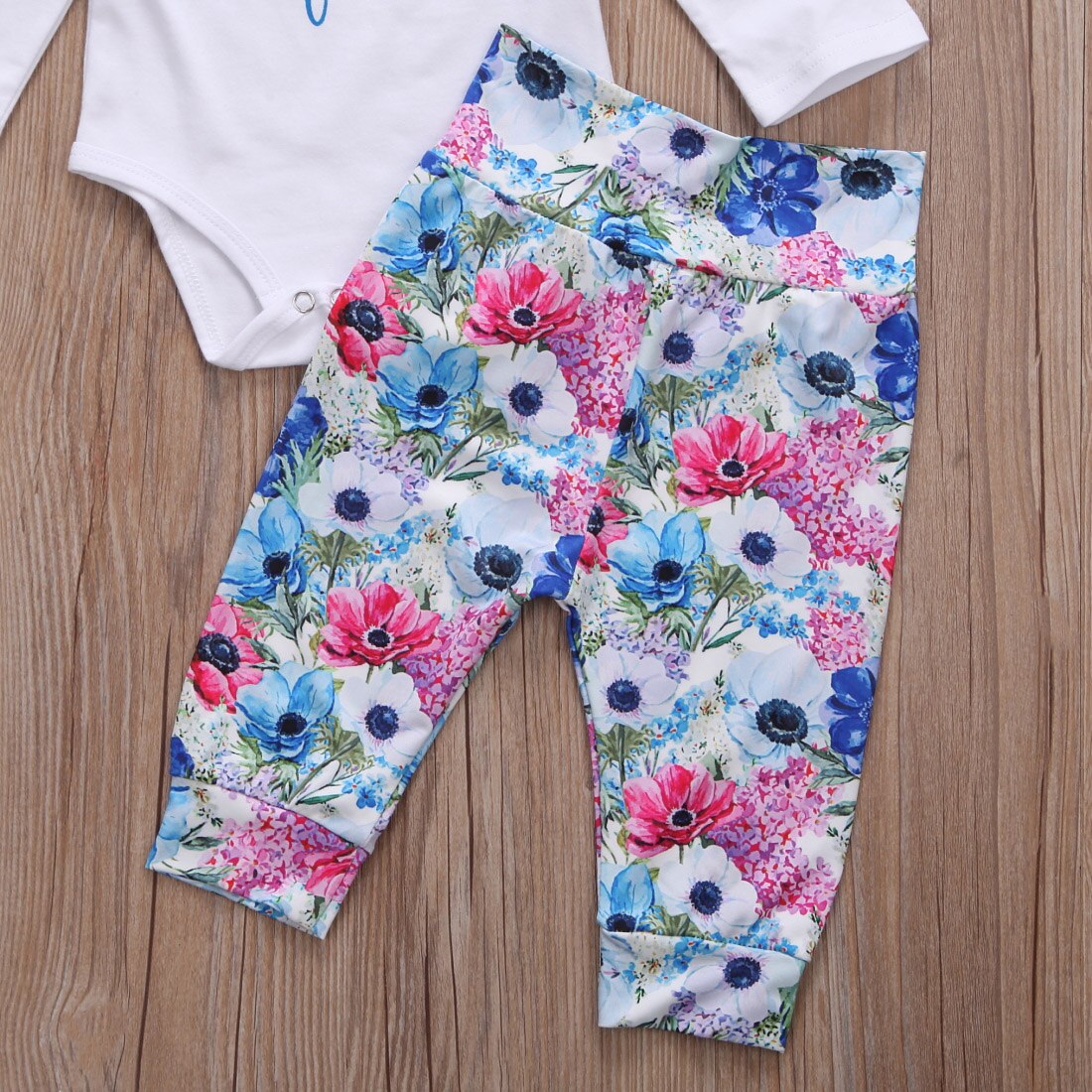 4pcs Kid Baby Girl Clothes Jumpsuit  Bodysuit Floral Long Pants Outfit Set - ebowsos