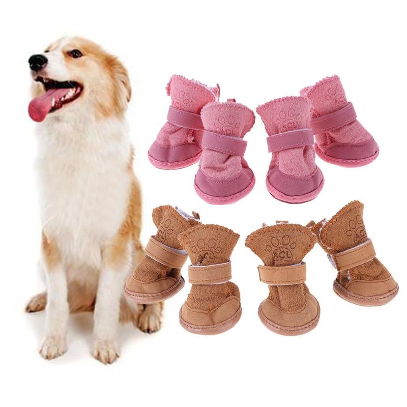 4pcs Pet Products Pet Puppy Thick Snow Boots Dog Plush Winter Warm Shoes Cashmere snowshoes cotton shoes Dog Accessories - ebowsos