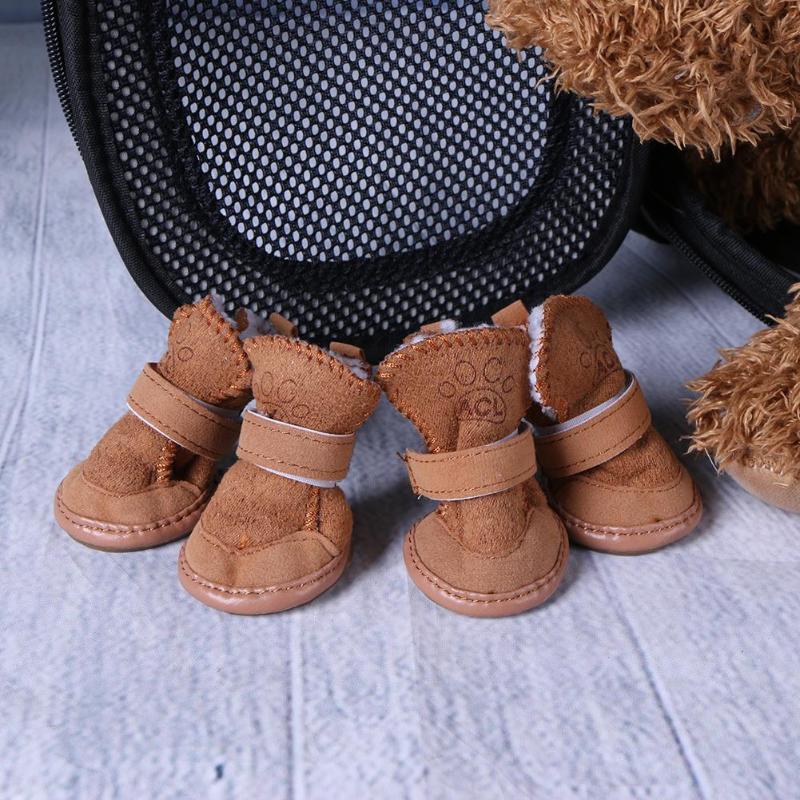 4pcs Pet Products Pet Puppy Thick Snow Boots Dog Plush Winter Warm Shoes Cashmere snowshoes cotton shoes Dog Accessories - ebowsos