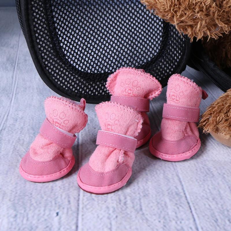 4pcs Pet Products Pet Puppy Thick Snow Boots Dog Plush Winter Warm Shoes Cashmere snowshoes cotton shoes Dog Accessories - ebowsos