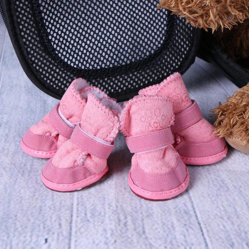 4pcs Pet Products Pet Puppy Thick Snow Boots Dog Plush Winter Warm Shoes Cashmere snowshoes cotton shoes Dog Accessories - ebowsos