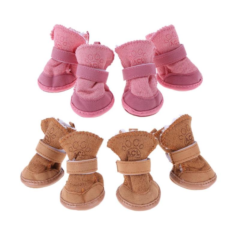 4pcs Pet Products Pet Puppy Thick Snow Boots Dog Plush Winter Warm Shoes Cashmere snowshoes cotton shoes Dog Accessories - ebowsos