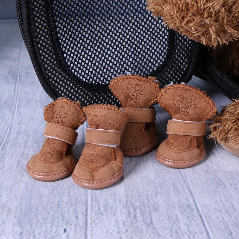 4pcs Pet Products Pet Puppy Thick Snow Boots Dog Plush Winter Warm Shoes Cashmere snowshoes cotton shoes Dog Accessories - ebowsos