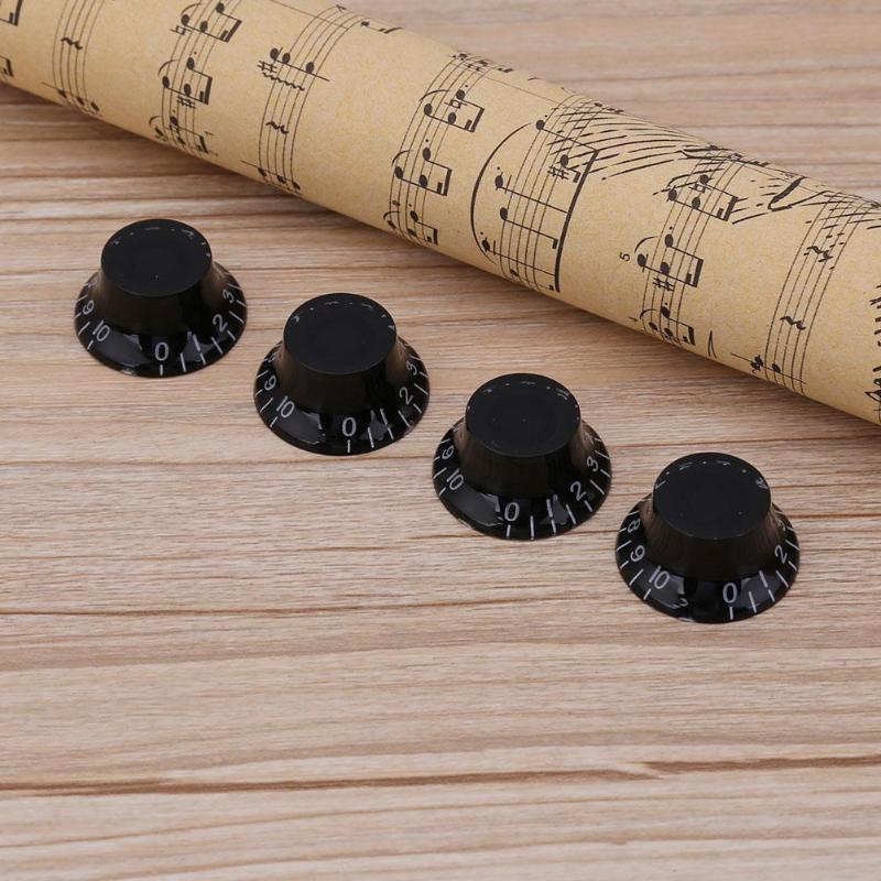 4pcs Transparent Acrylic Electric Guitar Bass Volume Knob Potentiometer Cap Guitar Parts & Accessories 17/26mm Black-ebowsos