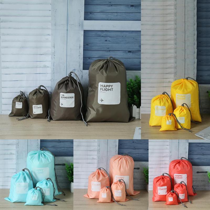 4pcs Waterproof Travel Drawstring Dry Storage Bag Shoe Laundry Makeup Pouch - ebowsos