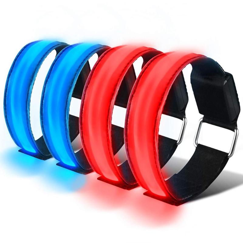 4pcs/lot Durable Nylon Armbands Classic Delicate Texture Solid Night Safety Reflective LED Luminous Glowing Wristband-ebowsos