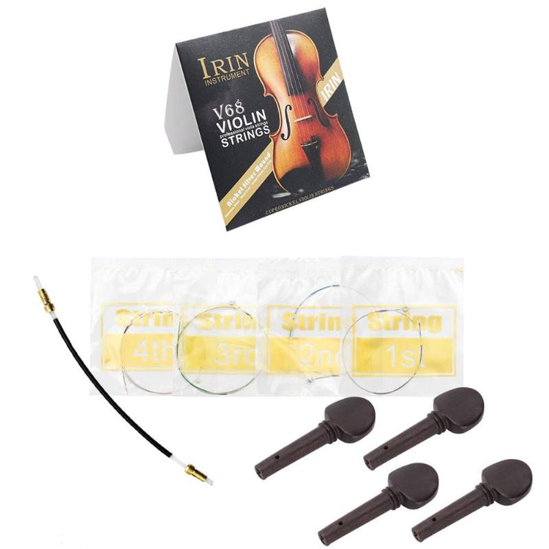 4x Ebony Wood Tuning Pegs+4x Alloy Violin Strings+1x Tail Rope Violin Parts-ebowsos