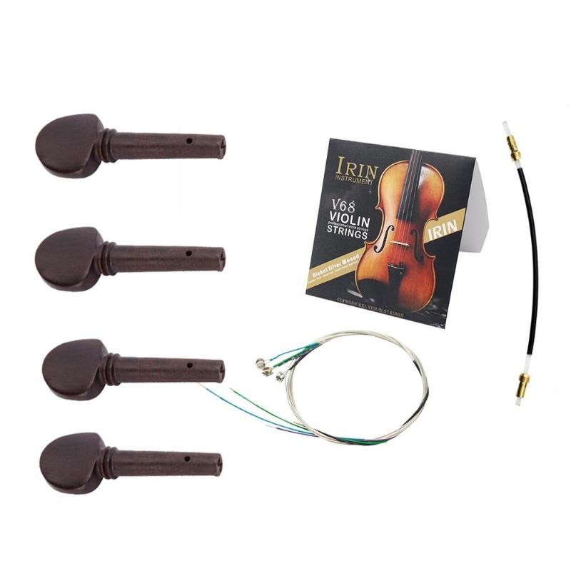 4x Ebony Wood Tuning Pegs+4x Alloy Violin Strings+1x Tail Rope Violin Parts-ebowsos