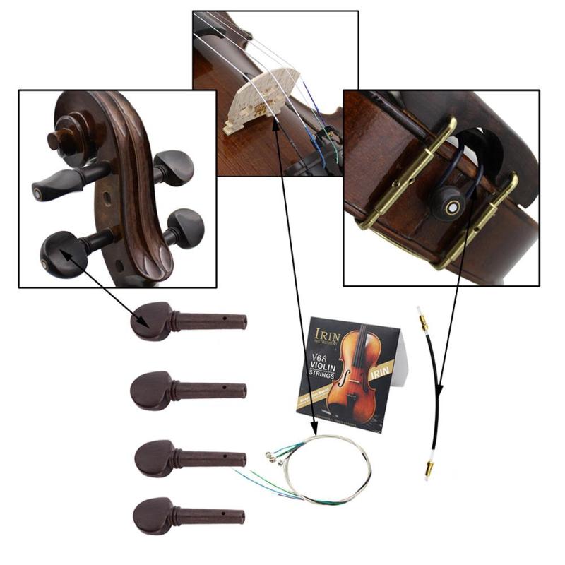 4x Ebony Wood Tuning Pegs+4x Alloy Violin Strings+1x Tail Rope Violin Parts-ebowsos