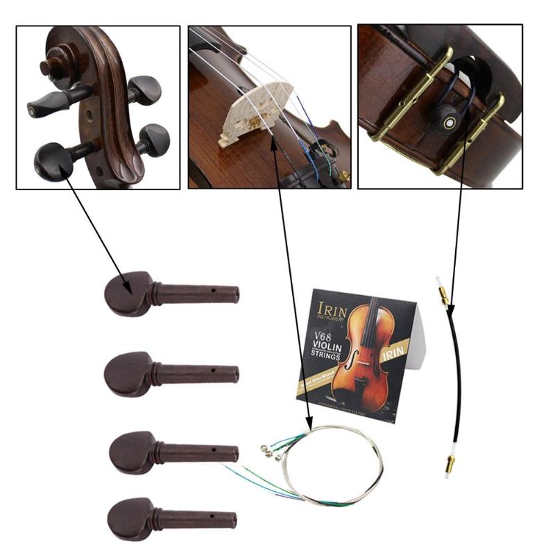 4x Ebony Wood Tuning Pegs+4x Alloy Violin Strings+1x Tail Rope Violin Parts-ebowsos