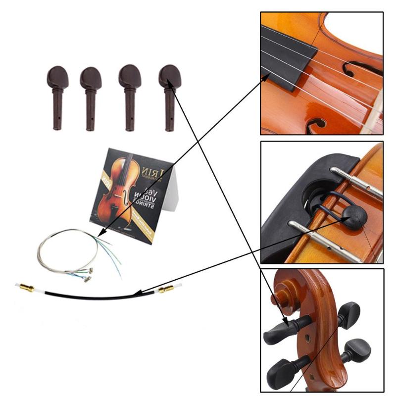 4x Ebony Wood Tuning Pegs+4x Alloy Violin Strings+1x Tail Rope Violin Parts-ebowsos