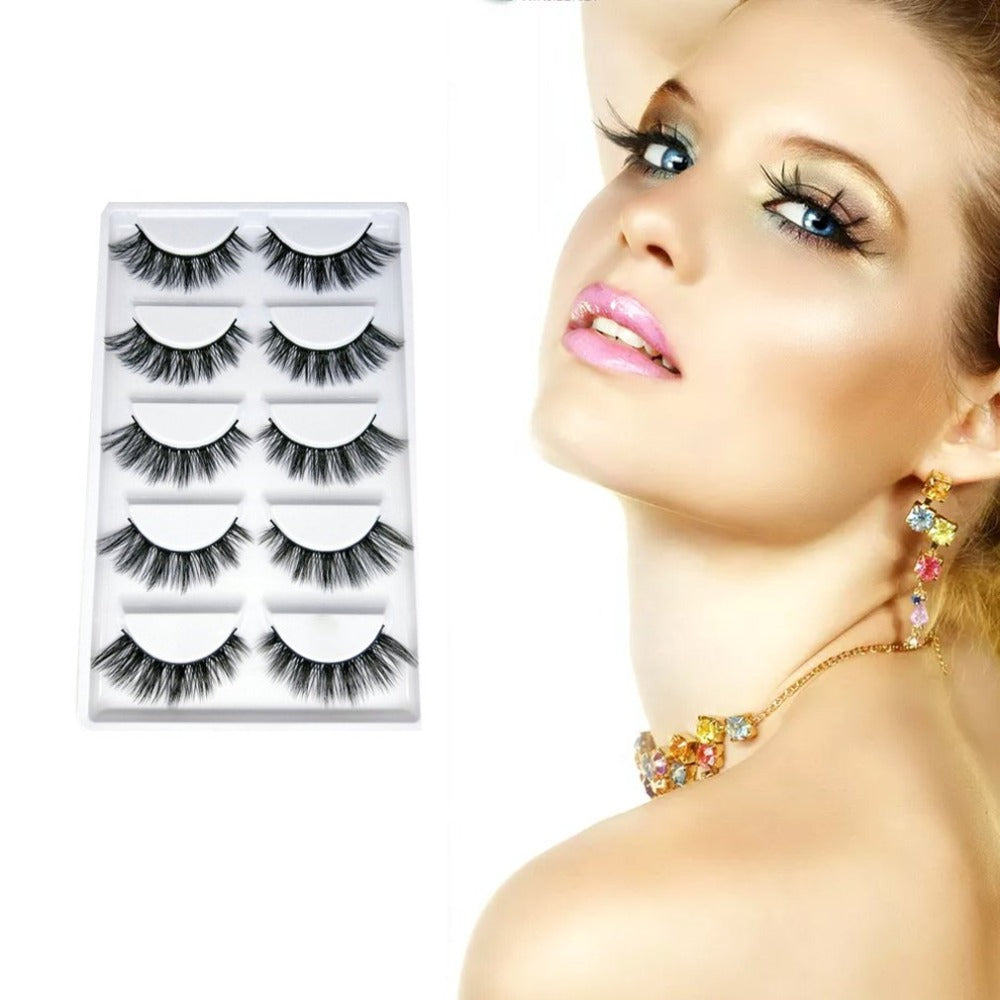 5 Pairs/Set 3D Eye Lashes Reusable False Eyelashes Thick Extension Hand Made Craft Fake Eye Lashes for Women - ebowsos