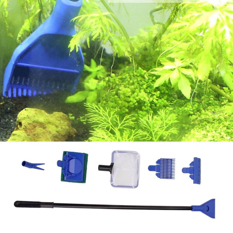 5 in 1 Fish Tank Cleaning Tools Durable Aquarium Fishing Net Gravel Rake Algae Brush Set Necessary Household Cleaning Supplies - ebowsos