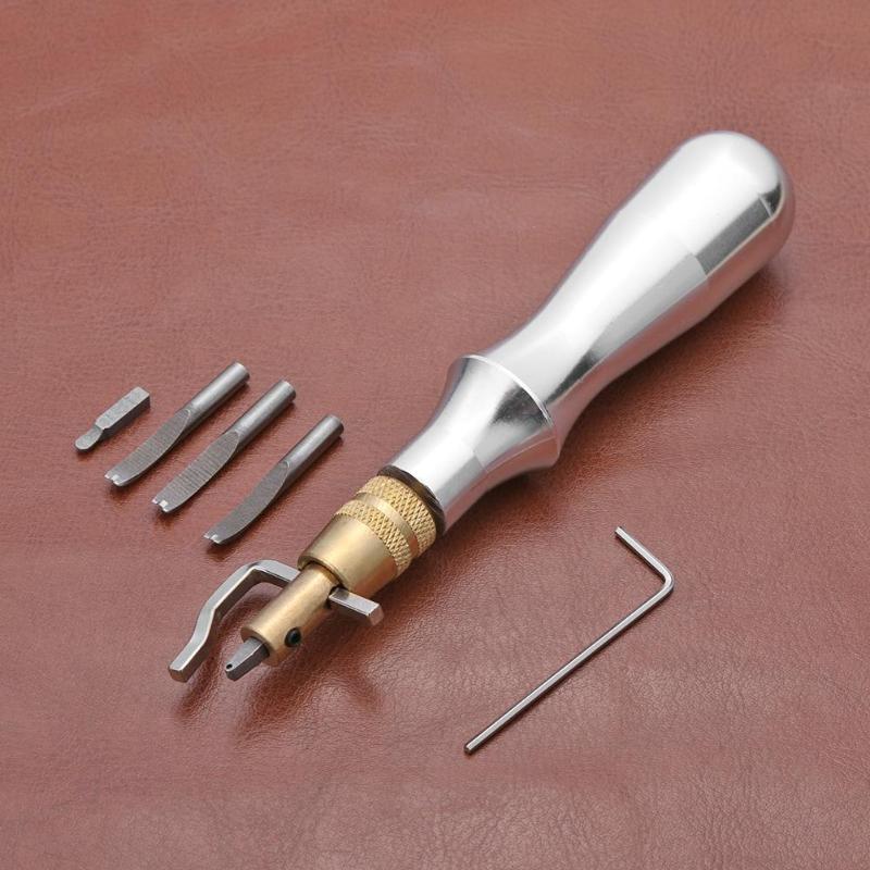 5 in 1 Metal DIY Leathercraft Adjustable Stitching Groover Leather Tools - ebowsos