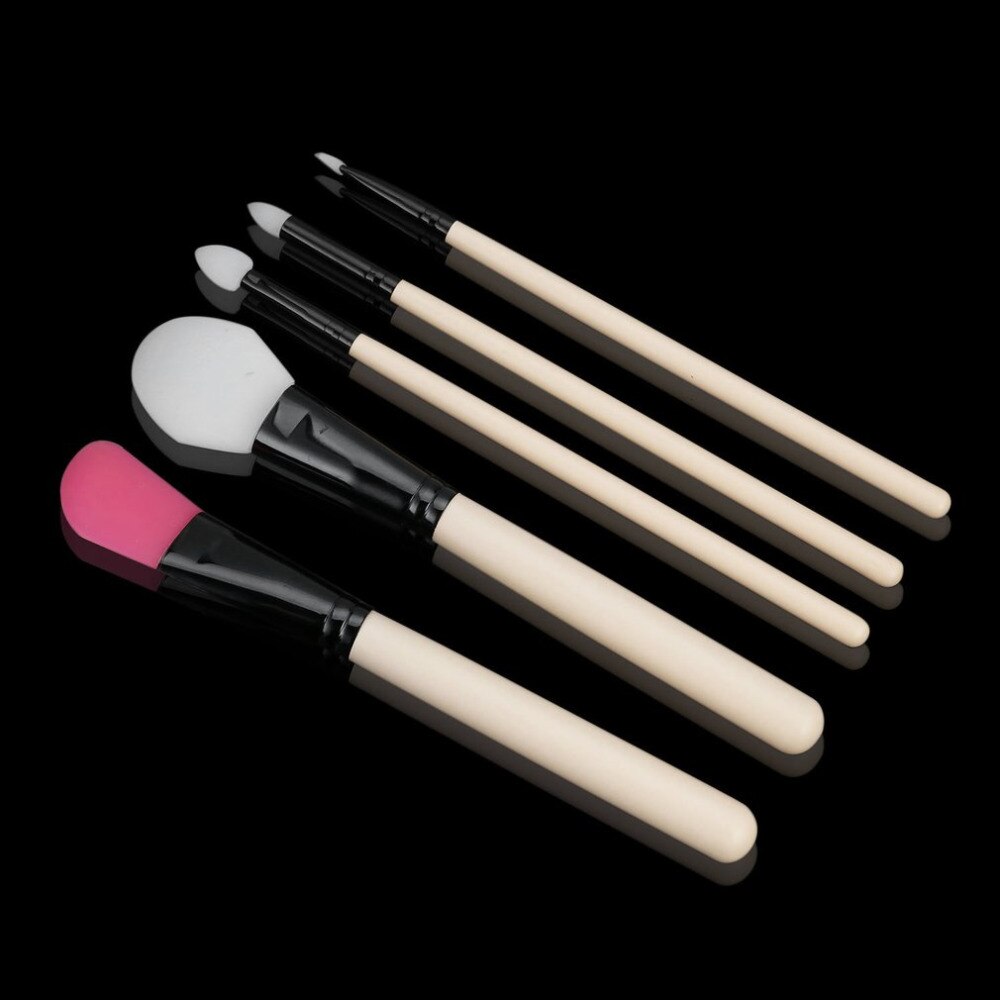 5 pcs/set Beauty Face Makeup Brushes Set Silicone Wooden Handle Foundation Concealer Blush Brush Blending Cosmetics Brush Kit - ebowsos