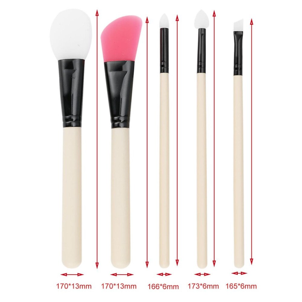 5 pcs/set Beauty Face Makeup Brushes Set Silicone Wooden Handle Foundation Concealer Blush Brush Blending Cosmetics Brush Kit - ebowsos