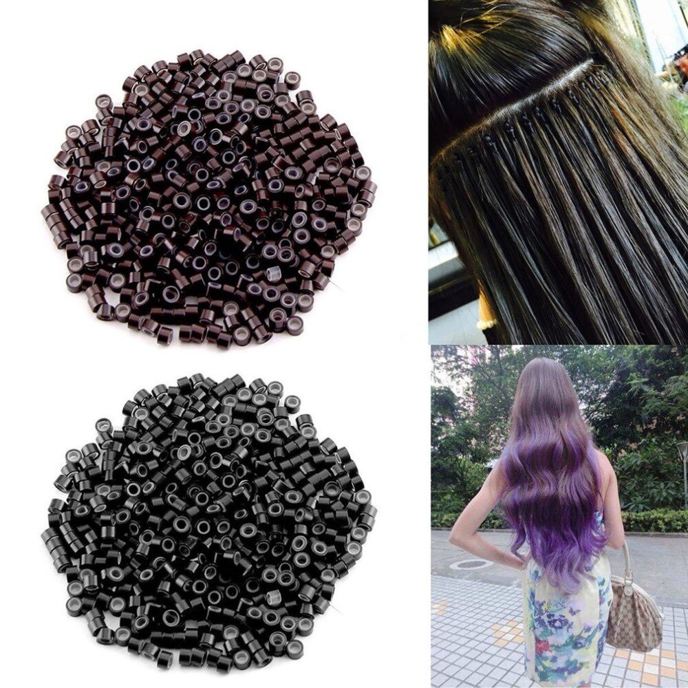 500 Pcs 5mm Hair Silicone Micro Ring Silicone Lined Micro Rings Links Beads for Feather and Human Hair Extensions - ebowsos