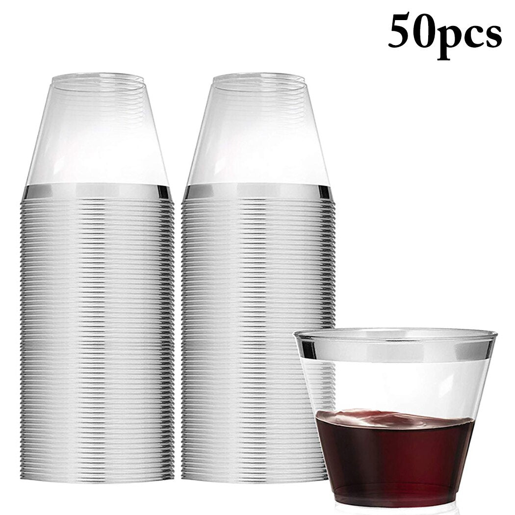 50PCS 9oz Fashion Bronzing Disposable Transparent Cup Clear Multipurpose Plastic Cups Party Cups Party Supplies For Wedding-ebowsos