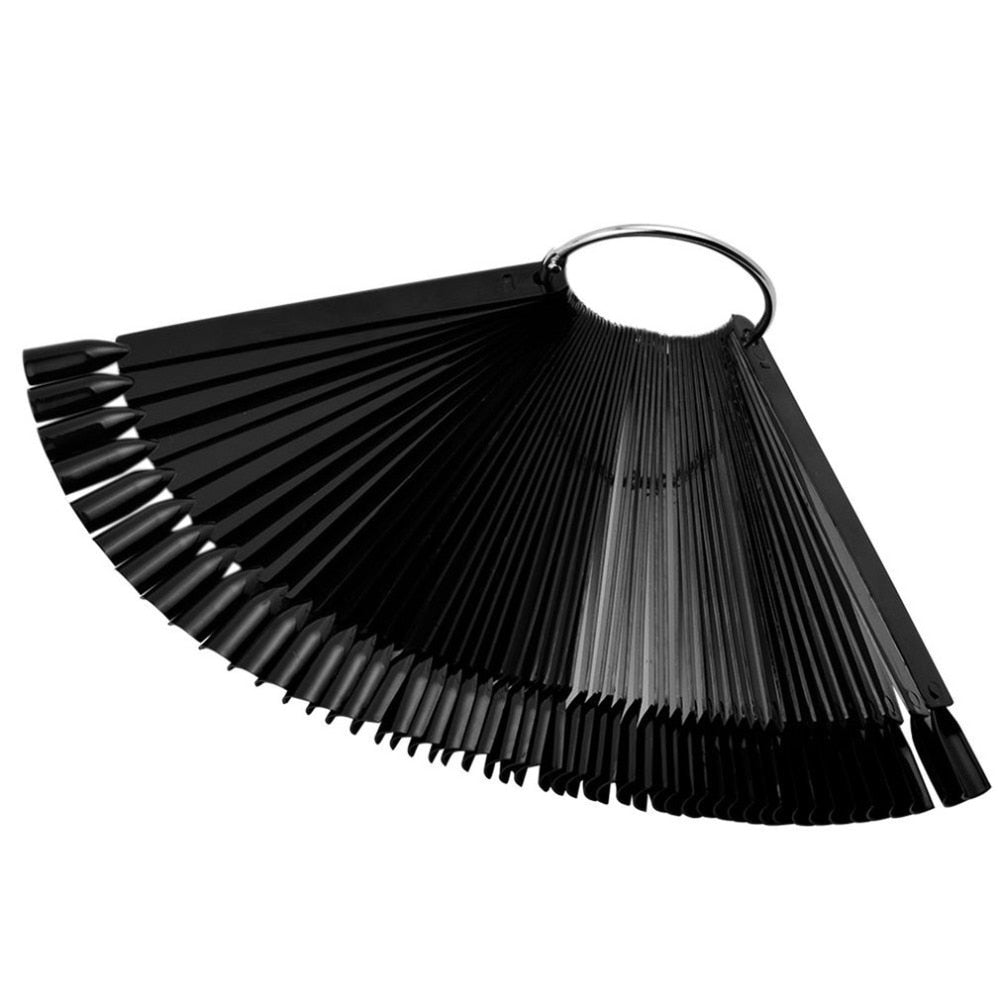 50Pcs Nail Art Display Tips Black Fan Shaped Board False Stick Practice Training Round Hoop Wheel UV Gel Polish Manicure Tools - ebowsos