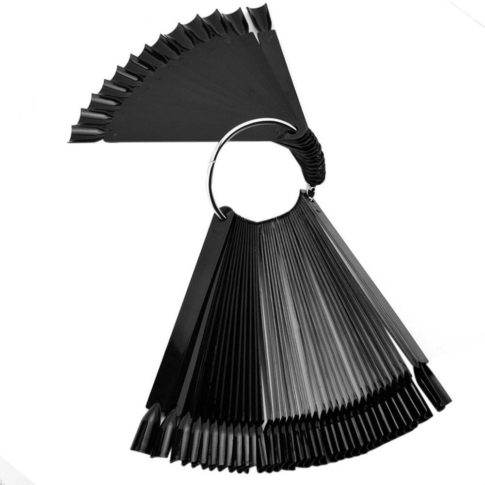 50Pcs Nail Art Display Tips Black Fan Shaped Board False Stick Practice Training Round Hoop Wheel UV Gel Polish Manicure Tools - ebowsos