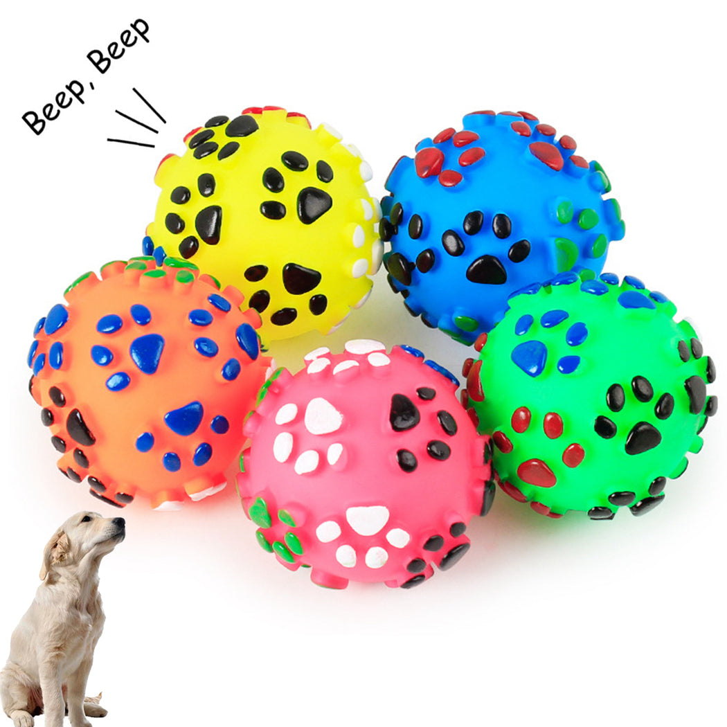 5PCS Pet Toy Silicone Vocal Footprints Ball Bite Resistant Cute Ball Dog Chew Toy Pet Squeaky Toy For Training-ebowsos