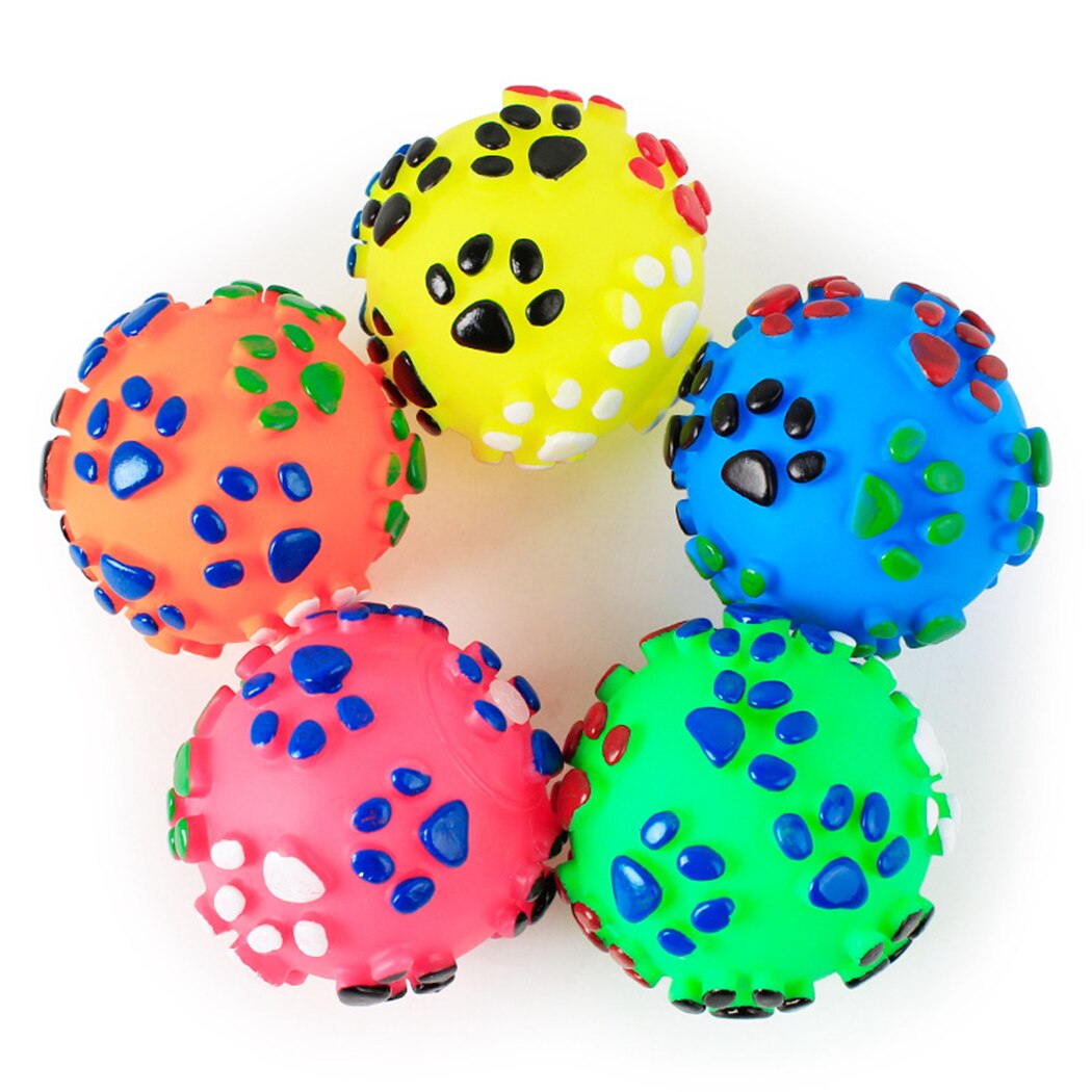 5PCS Pet Toy Silicone Vocal Footprints Ball Bite Resistant Cute Ball Dog Chew Toy Pet Squeaky Toy For Training-ebowsos