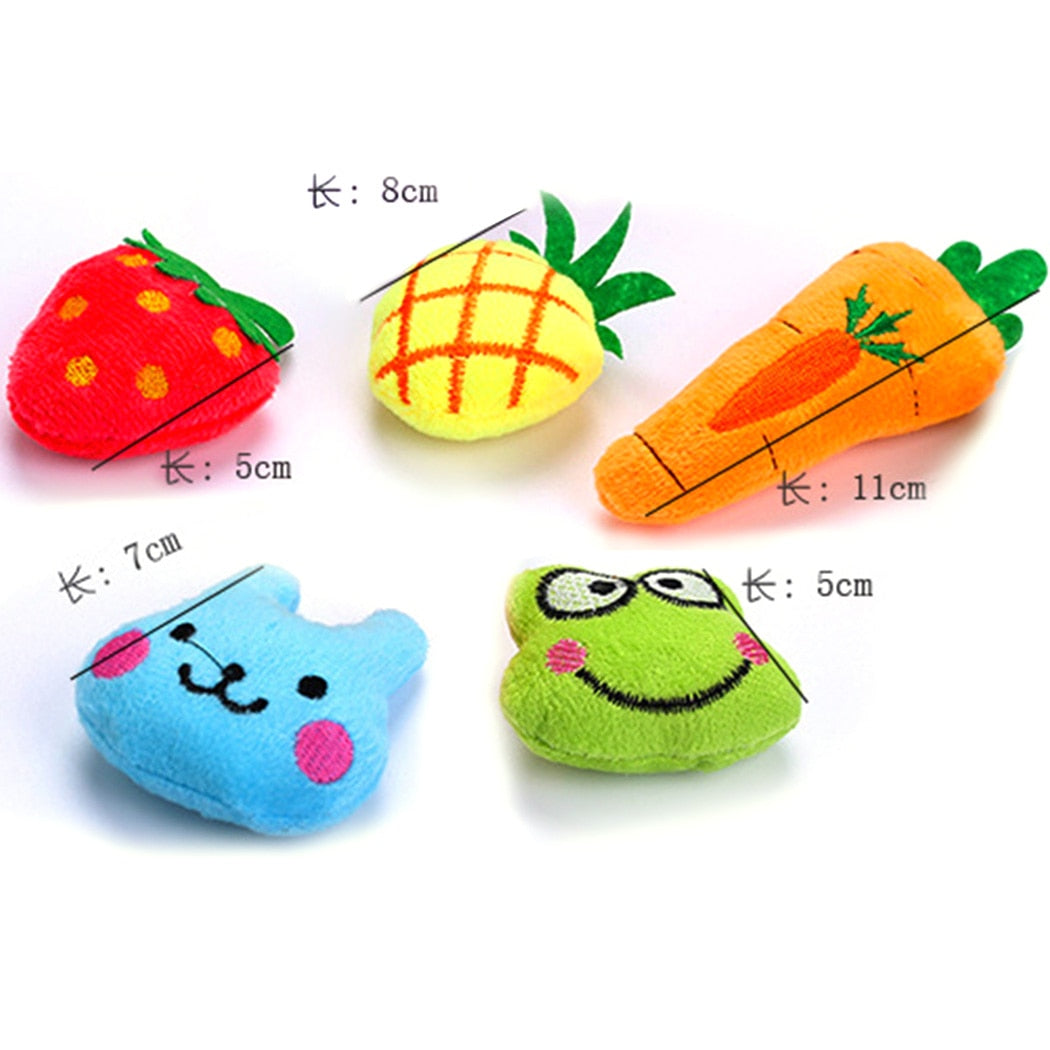 5Pcs Funny Cute Cat Toys Pineapple Strawberry Carrot Frog Bear Dolls Interactive Kitten Toys Catnip Toys Pet Supplies-ebowsos