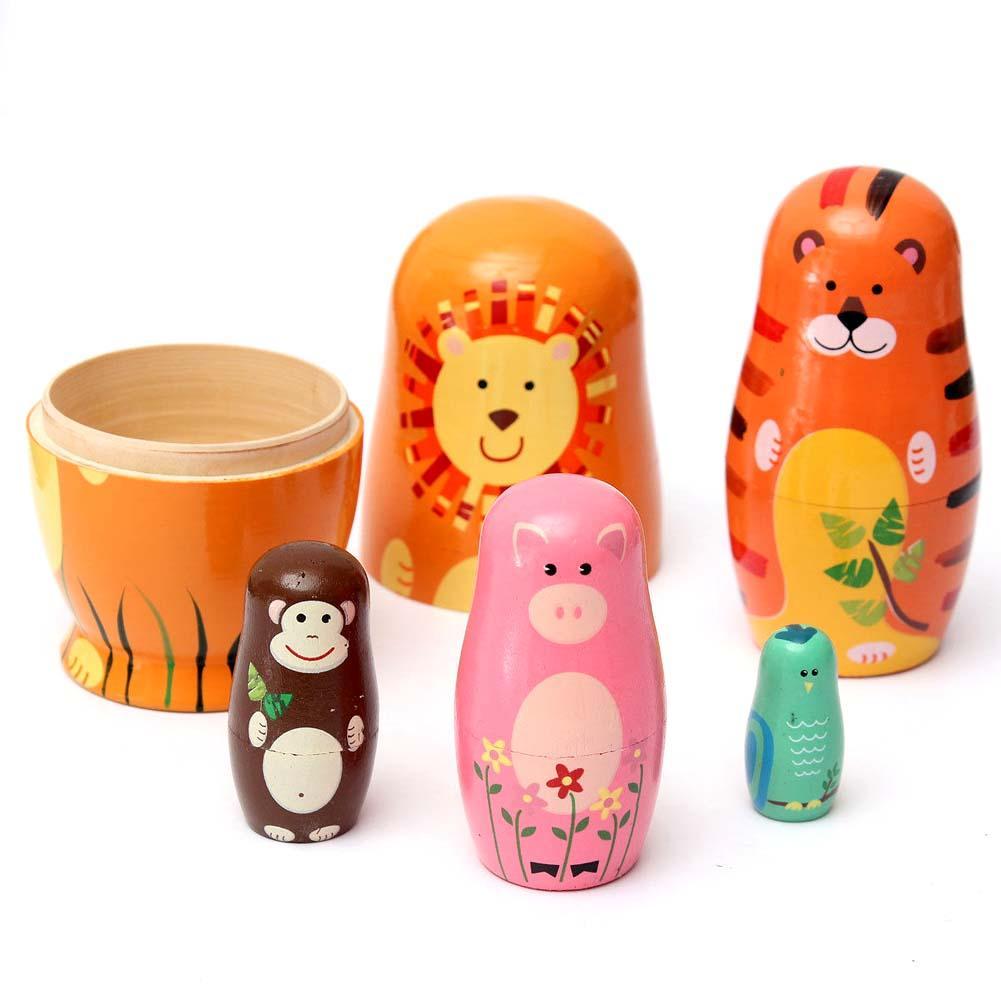 5Pcs/Set Cute Wooden Matryoshka Doll Nesting Dolls Animal Paint Babushka Lovely Wooden Nesting Doll Gifts For Kids-ebowsos