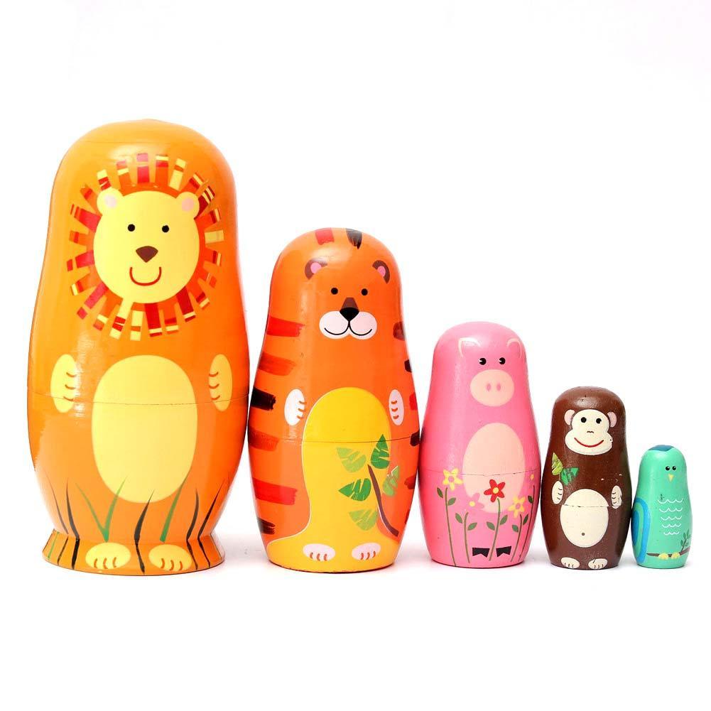 5Pcs/Set Cute Wooden Matryoshka Doll Nesting Dolls Animal Paint Babushka Lovely Wooden Nesting Doll Gifts For Kids-ebowsos