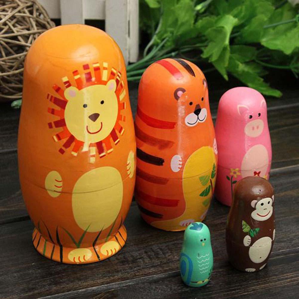 5Pcs/Set Cute Wooden Matryoshka Doll Nesting Dolls Animal Paint Babushka Lovely Wooden Nesting Doll Gifts For Kids-ebowsos