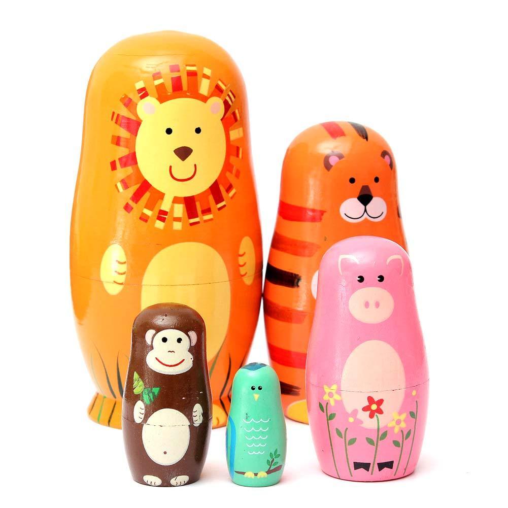 5Pcs/Set Cute Wooden Matryoshka Doll Nesting Dolls Animal Paint Babushka Lovely Wooden Nesting Doll Gifts For Kids-ebowsos