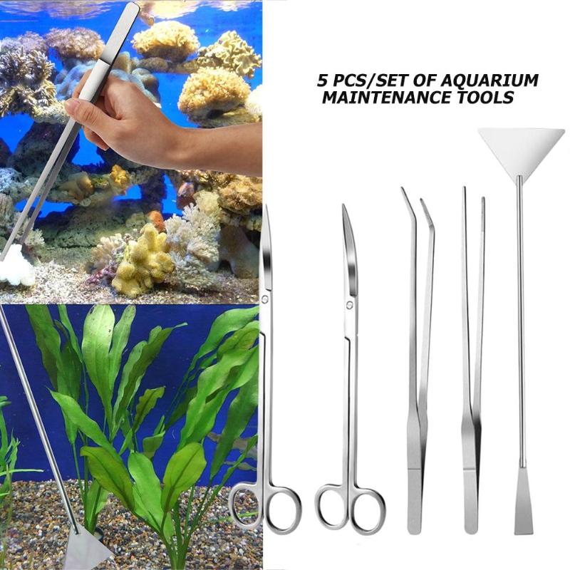 5pcs Aquarium Plant Maintenance Tools Kit Lightweight and Delicate Functional Diversity Curve Straight stainless Scissors Set - ebowsos